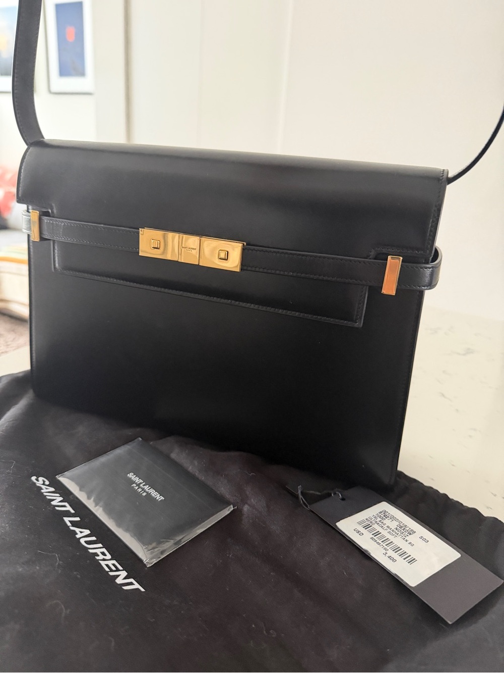 Saint Laurent Black Leather Manhattan Bag
